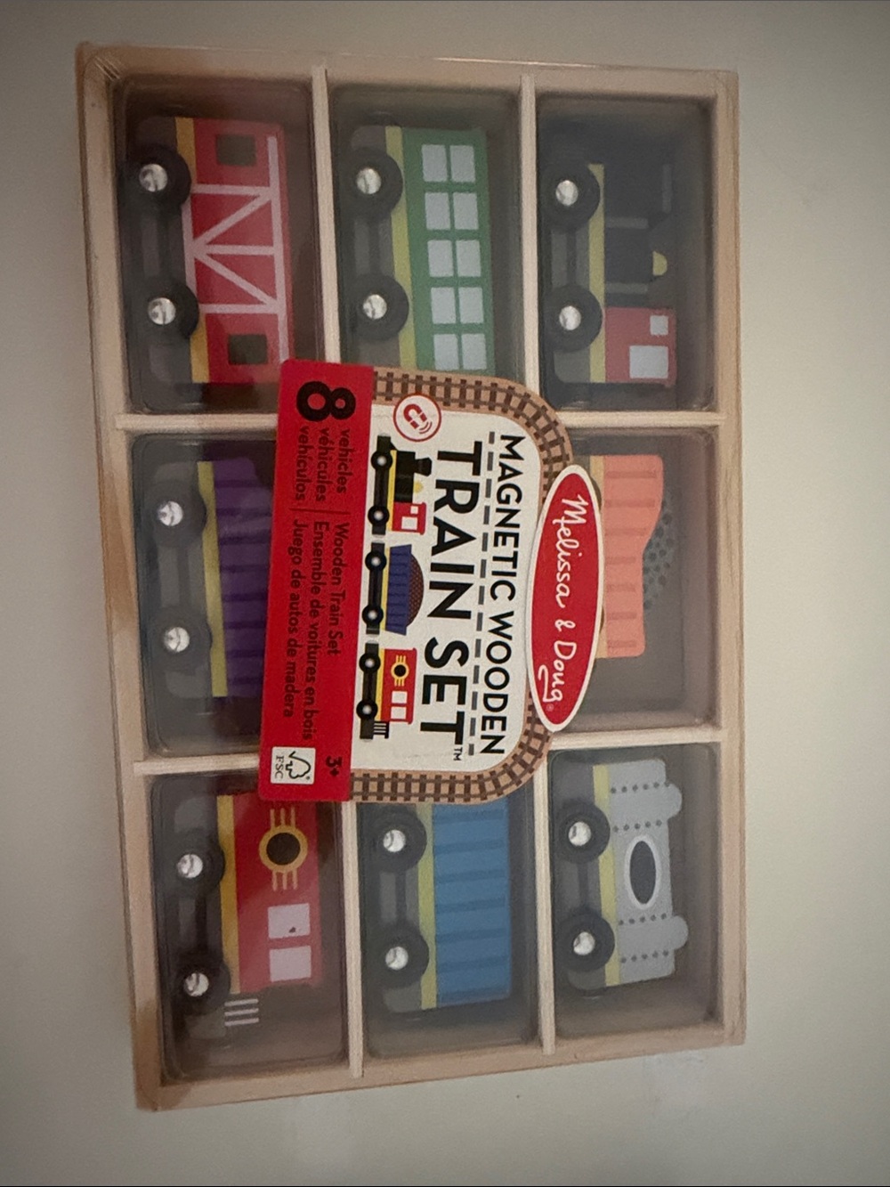 Melissa & Doug Wooden Magnetic Train Set - Red Green Blue Yellow Purple
